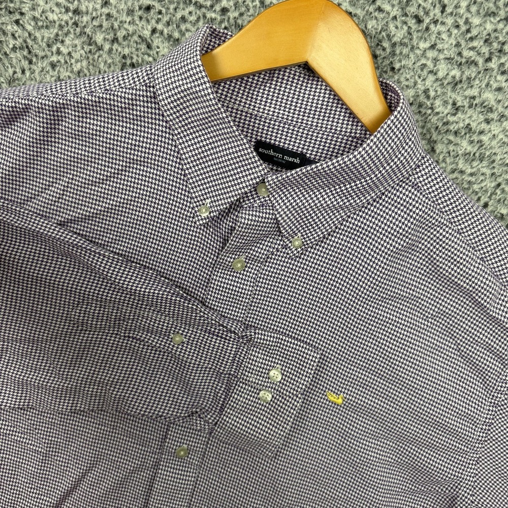 Southern Marsh Shirt Mens XXL Purple Houndstooth Button Down Long Sleeve 2XL